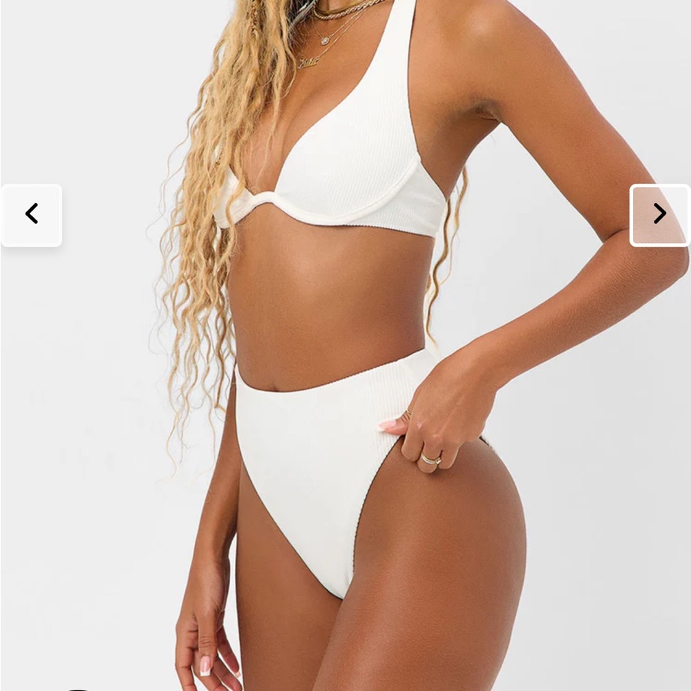 Frankie’s Bikinis Anne Ribbed White High Waisted Bikini Bottoms